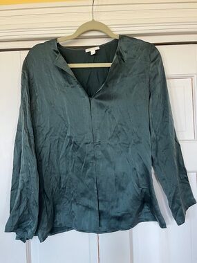 COS Green 100% Silk Open Neck Blouse